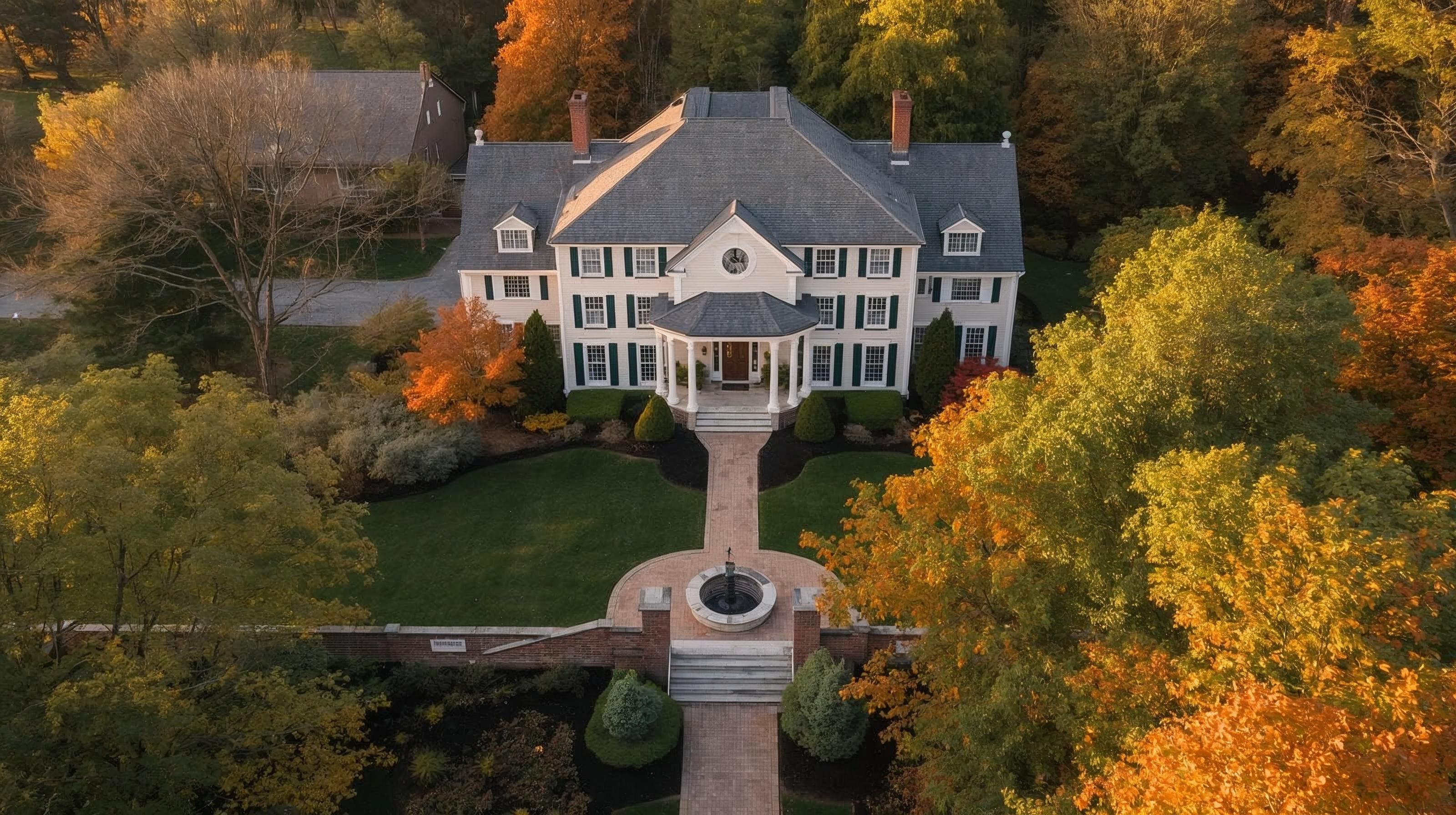 Classic Connecticut colonial home with manicured gardens